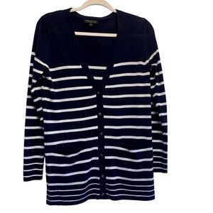 Banana Republic Merino Wool Cardigan Womens S Nautical Striped Longline Sweater